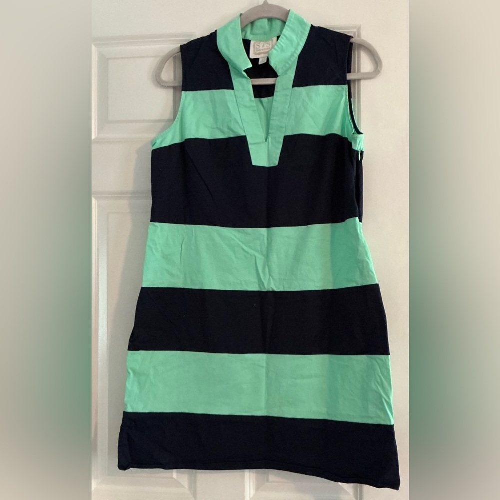 Sail to Sable Green and Blue Sheath Mini Dress V-Neck